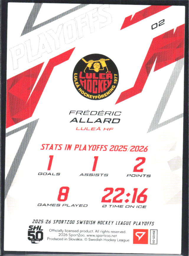 Frédéric Allard 2025-26 SHL Playoffs #02 – baksida