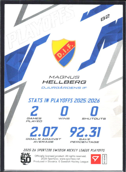 Magnus Hellberg 2025-26 SHL Playoffs #82 – baksida