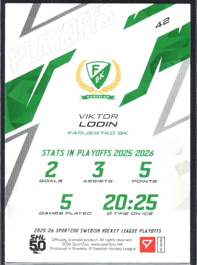 Viktor Lodin 2025-26 SHL Playoffs #42 – baksida