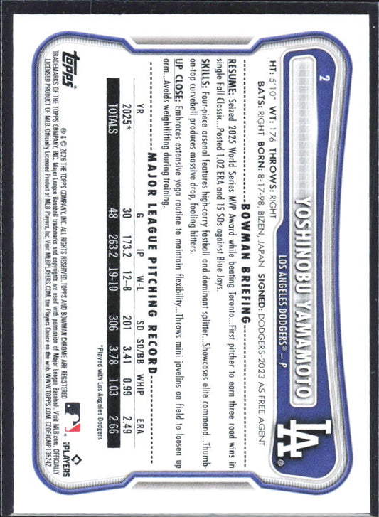 Yoshinobu Yamamoto 2026 Bowman #2 – baksida