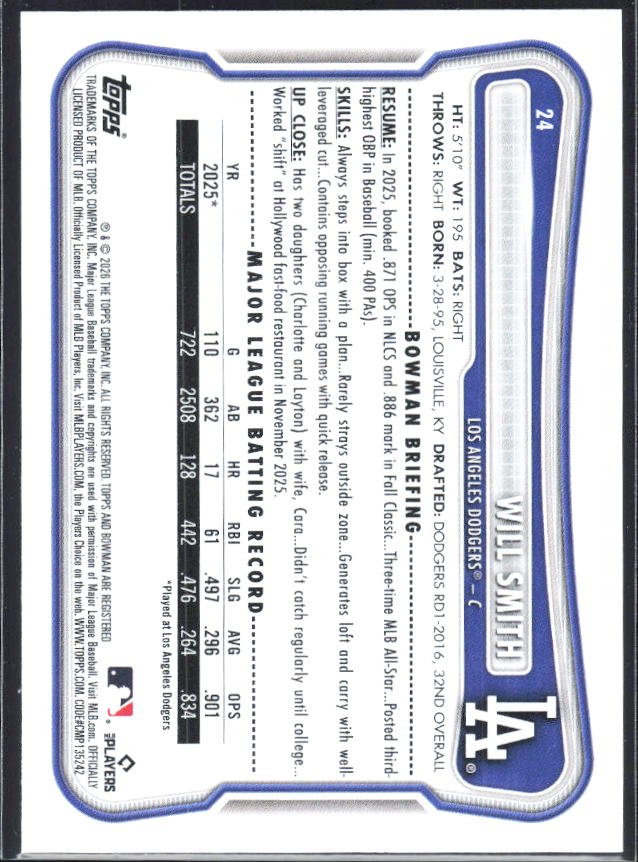 Will Smith 2026 Bowman #24 – baksida