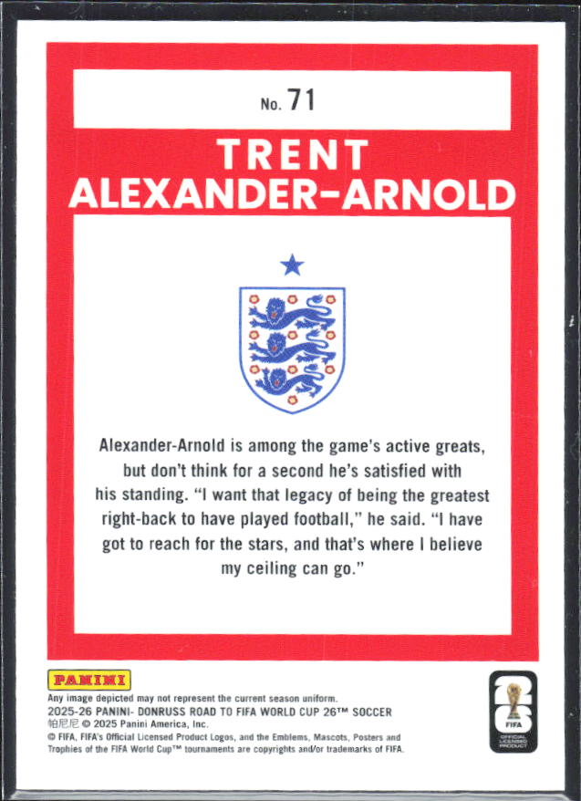 Trent Alexander-Arnold 2025-26 Donruss Road to FIFA WC Optic #71 – baksida