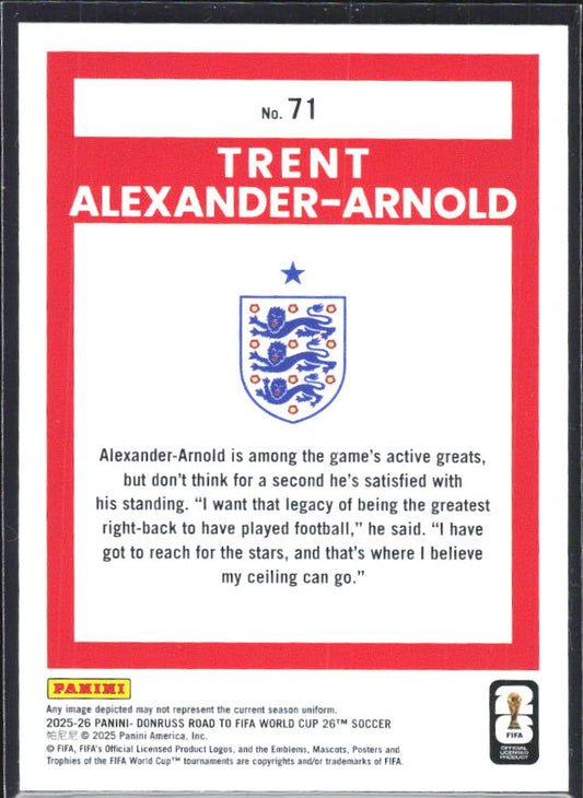 Trent Alexander-Arnold 2025-26 Donruss Road to FIFA WC #71 – baksida