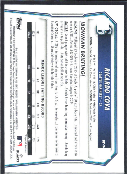 Ricardo Cova 2026 Bowman 1st Prospects #BP-94 – baksida