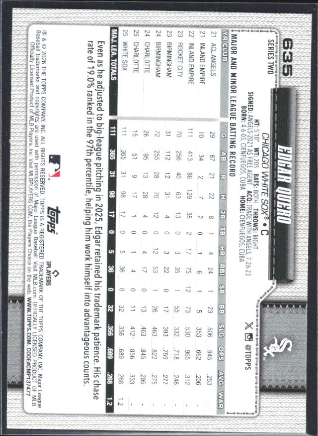 Edgar Quero 2026 Series 2 Future Stars #635 – baksida
