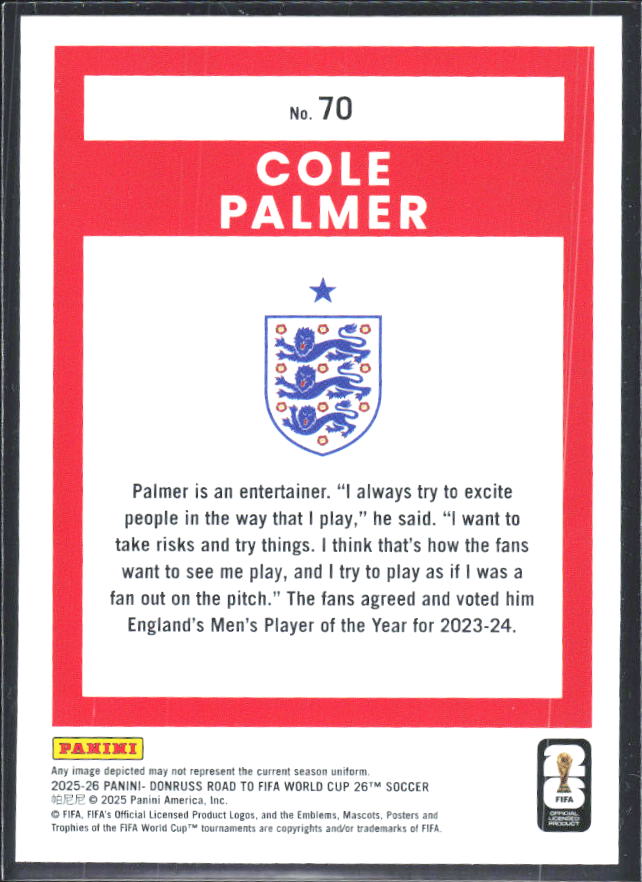 Cole Palmer 2025-26 Donruss Road to FIFA WC #70 – baksida