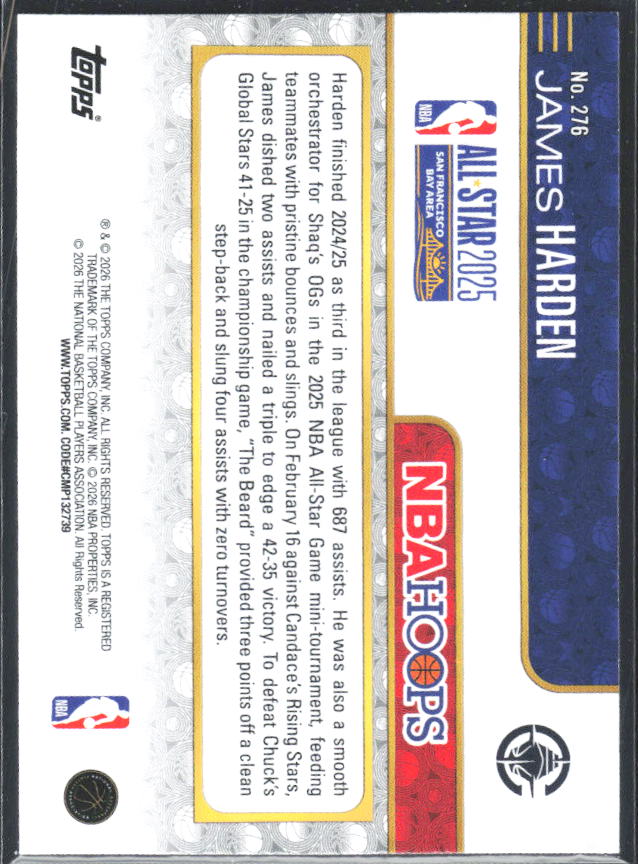 James Harden 2025-26 NBA Hoops All-Star 2025 #276 – baksida