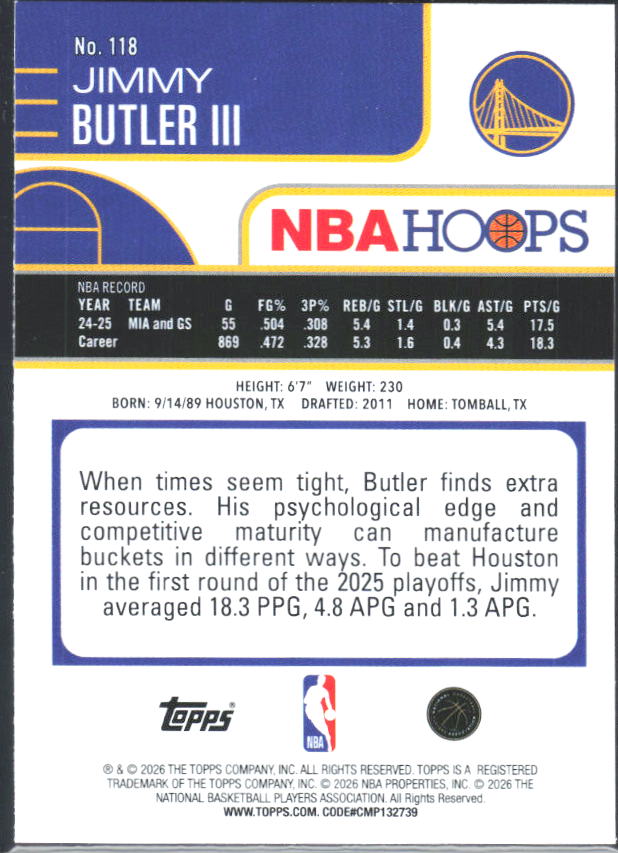 Jimmy Butler III 2025-26 NBA Hoops #118 – baksida