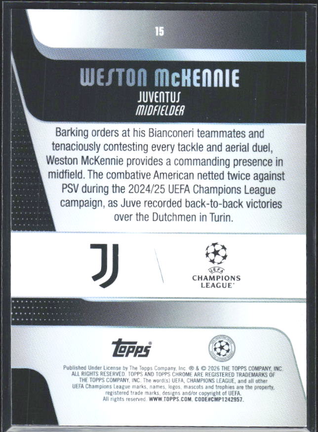 Weston McKennie 2025-26 Chrome UEFA #15 – baksida