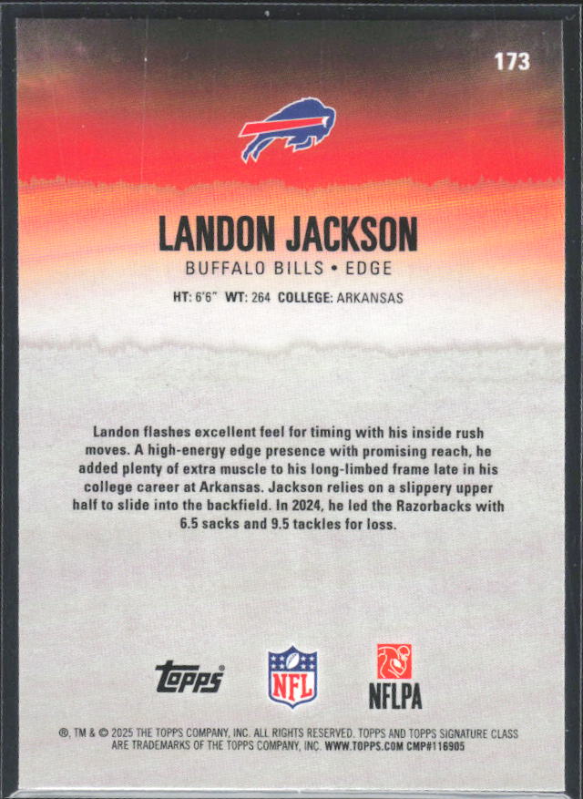 Landon Jackson 2025 Signature Class RC #173 – baksida
