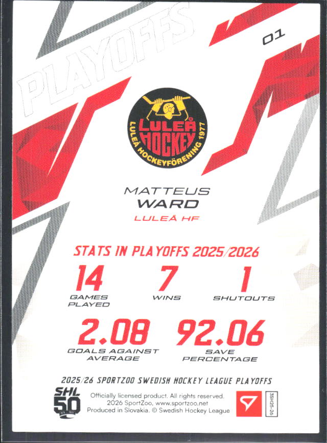 Matteus Ward 2025-26 SHL Playoffs #01 – baksida