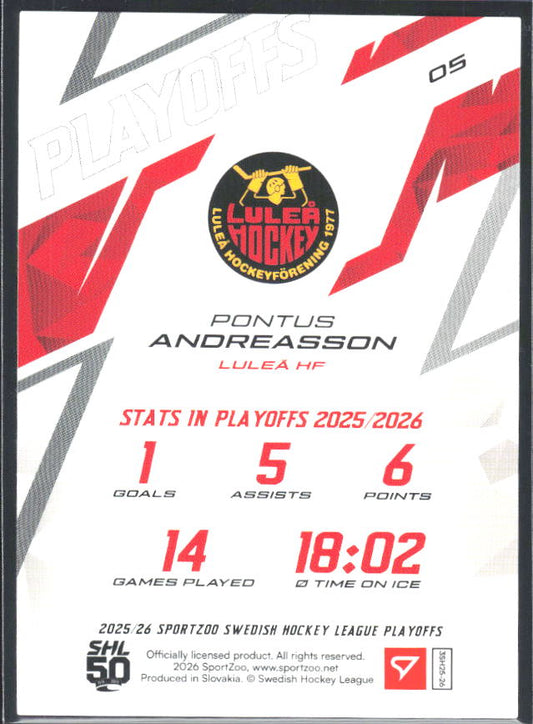 Pontus Andreasson 2025-26 SHL Playoffs #05 – baksida