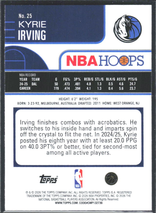 Kyrie Irving 2025-26 NBA Hoops #25 – baksida