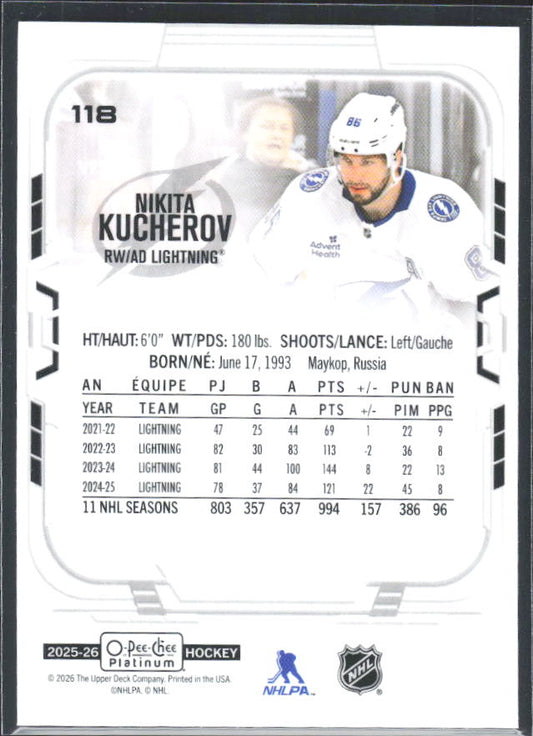 Nikita Kucherov 2025-26 O-Pee-Chee Platinum #118 – baksida