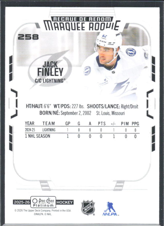 Jack Finley 2025-26 O-Pee-Chee Platinum Marquee Rookie #258 – baksida