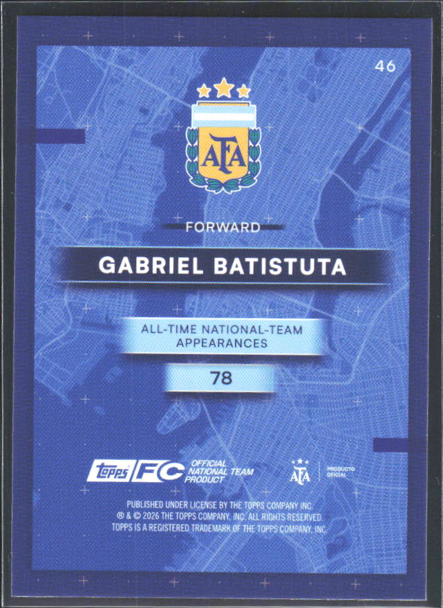 Gabriel Batistuta 2026 Argentina Team Set AFA in the Apple #46 – baksida