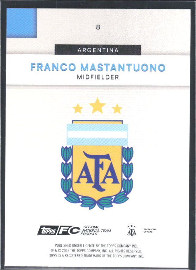 Franco Mastantuono 2026 Argentina Team Set #8 – baksida