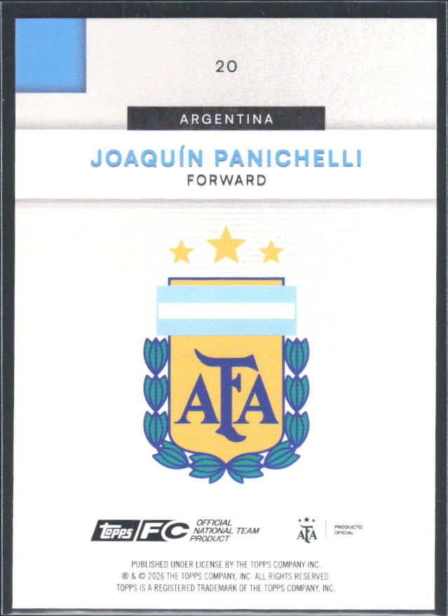 Joaquín Panichelli 2026 Argentina Team Set National Debut #20 – baksida