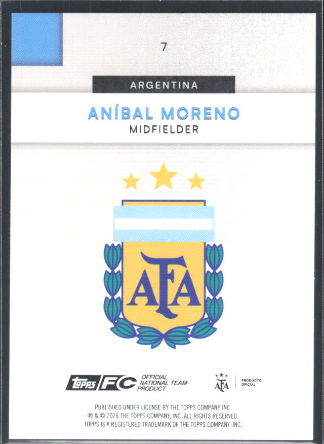 Aníbal Moreno 2026 Argentina Team Set National Debut #7 – baksida