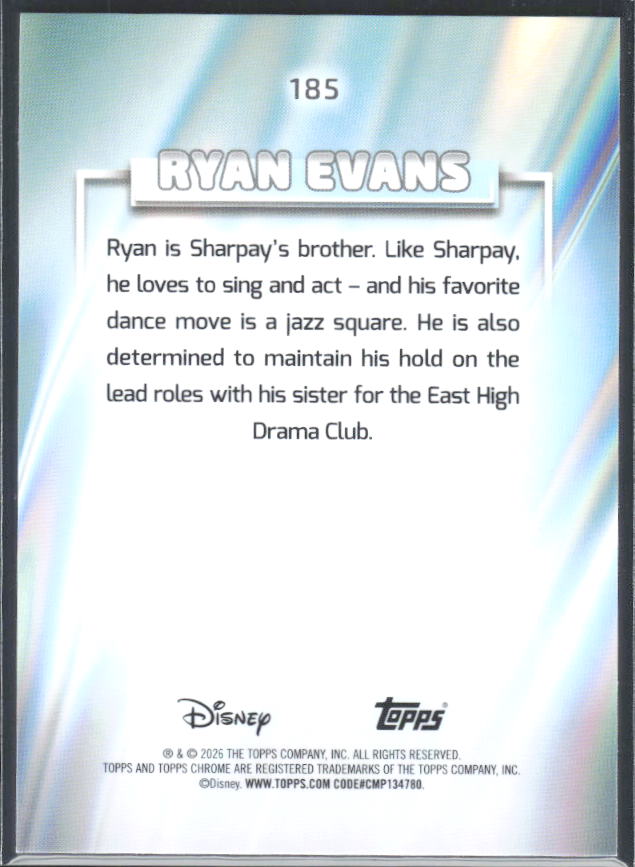 Ryan Evans 2026 Chrome Disney #185 – baksida