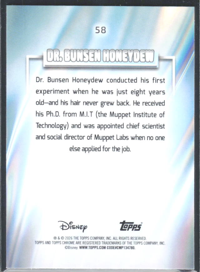 Dr. Bunsen Honeydew 2026 Chrome Disney #58 – baksida