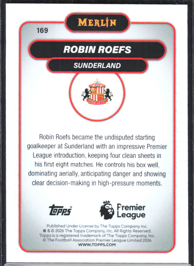 Robin Roefs 2026 Merlin Premier League RC #169 – baksida