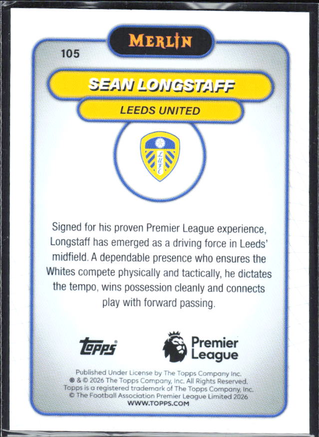 Sean Longstaff 2026 Merlin Premier League #105 – baksida