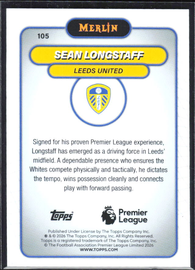 Sean Longstaff 2026 Merlin Premier League #105 – baksida