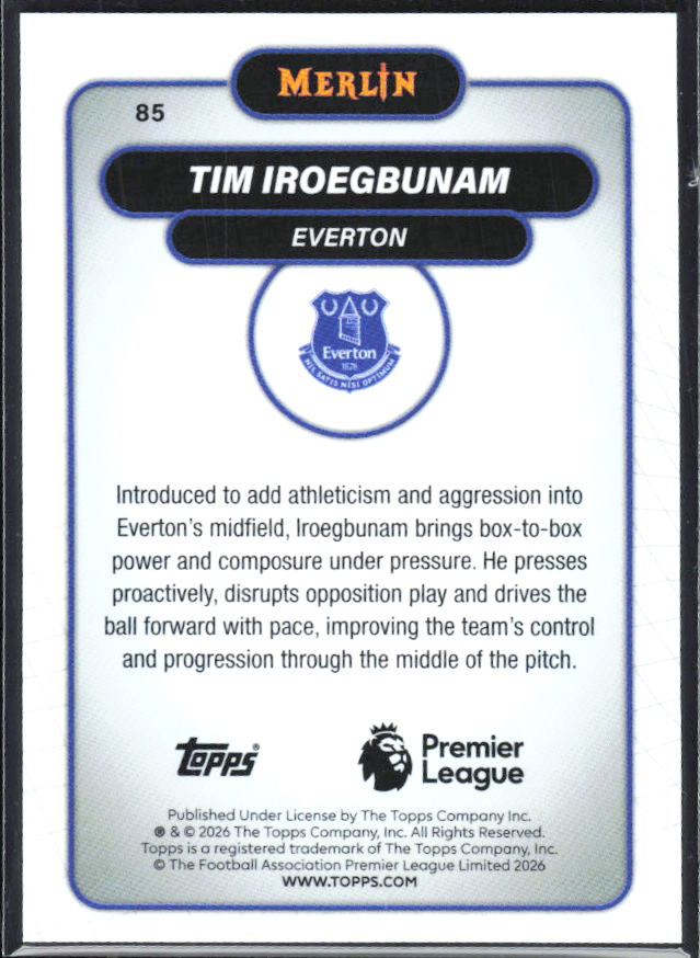 Tim Iroegbunam 2026 Merlin Premier League #85 – baksida