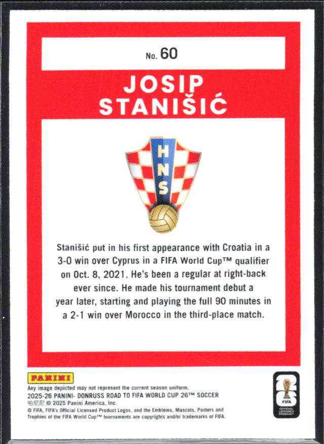 Josip Stanišić 2025-26 Donruss Road to FIFA WC Optic #60 – baksida