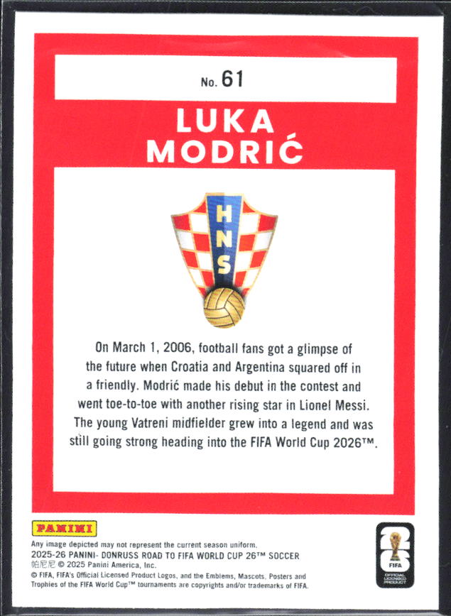 Luka Modrić 2025-26 Donruss Road to FIFA WC #61 – baksida