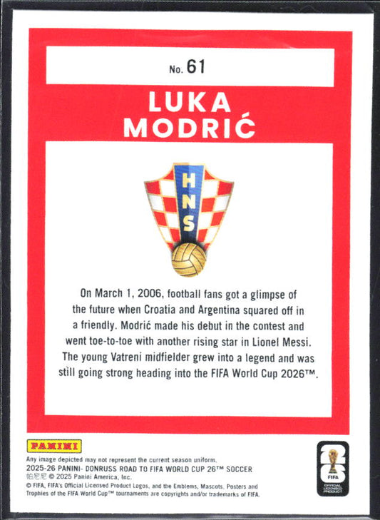 Luka Modrić 2025-26 Donruss Road to FIFA WC #61 – baksida