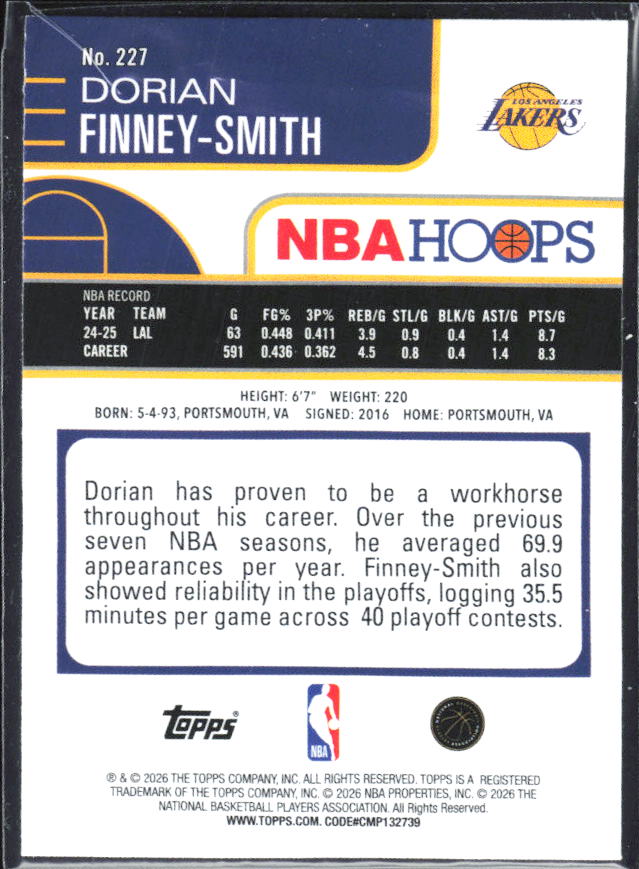 Dorian Finney-Smith 2025-26 NBA Hoops #227 – baksida