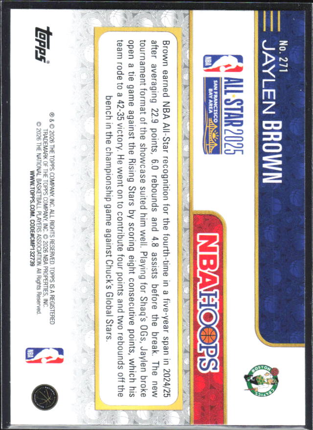 Jaylen Brown 2025-26 NBA Hoops All-Star 2025 #271 – baksida