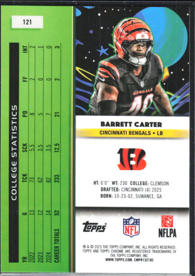 Barrett Carter 2025 Cosmic Chrome RC #121 – baksida