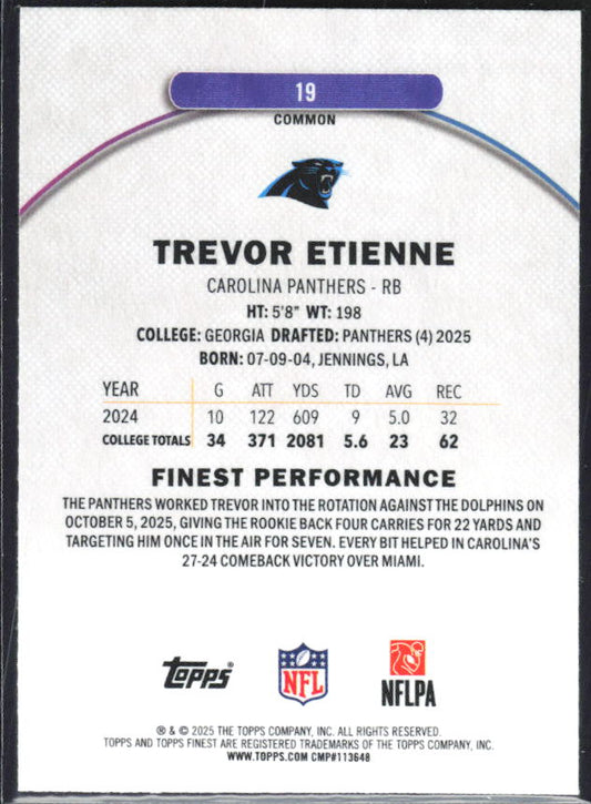 Trevor Etienne 2025 Finest Common RC #19 – baksida