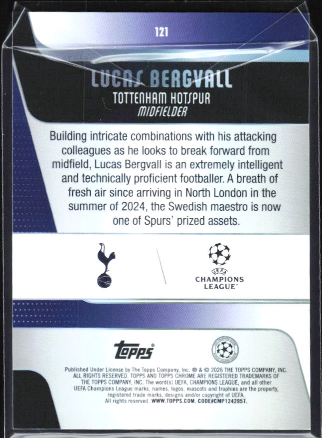 Lucas Bergvall 2025-26 Chrome UEFA #121 – baksida