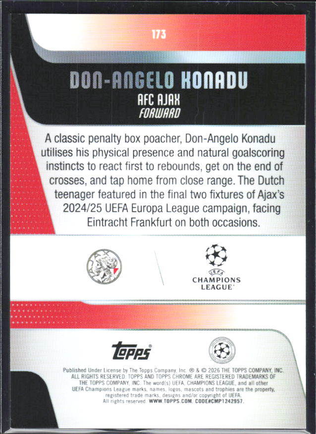 Don-Angelo Konadu 2025-26 Chrome UEFA RC #173 – baksida