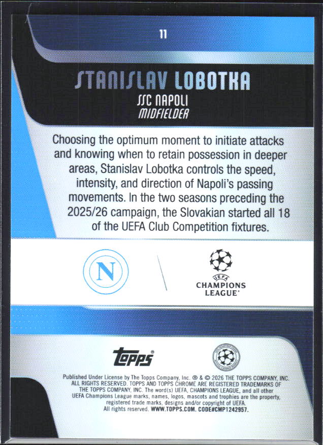 Stanislav Lobotka 2025-26 Chrome UEFA #11 – baksida