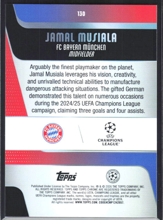 Jamal Musiala 2025-26 Chrome UEFA #130 – baksida