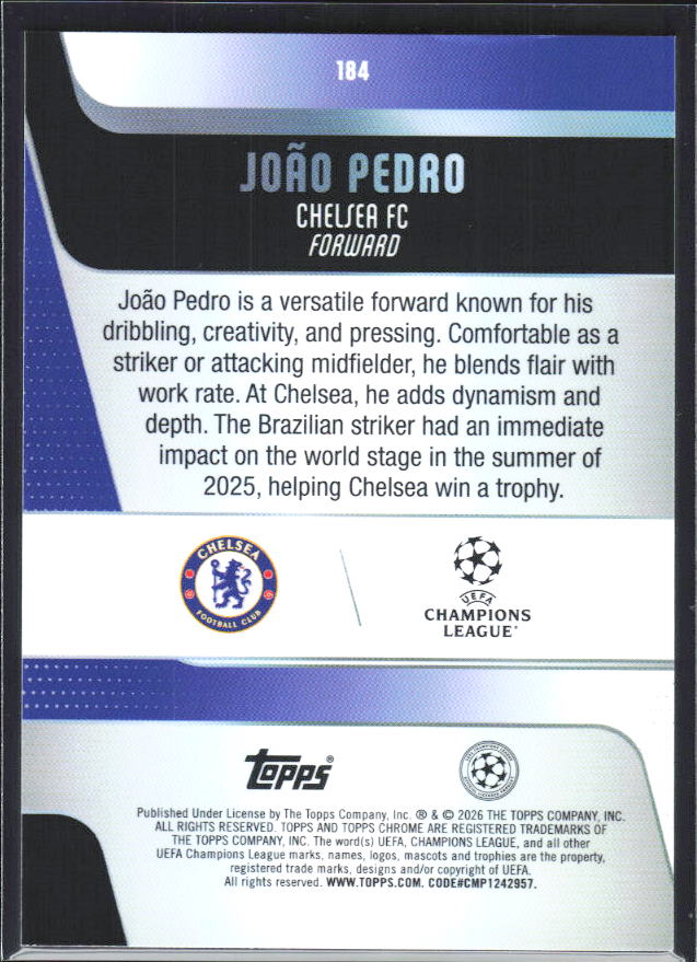 João Pedro 2025-26 Chrome UEFA #184 – baksida