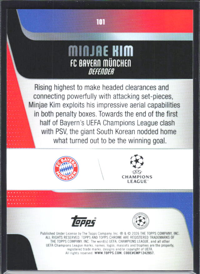 Minjae Kim 2025-26 Chrome UEFA #101 – baksida