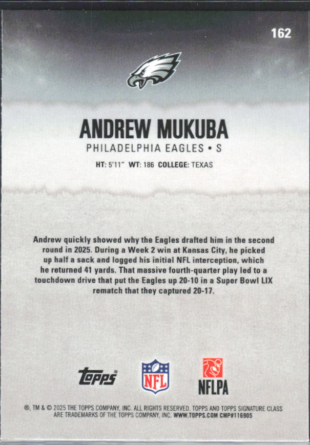 Andrew Mukuba 2025 Signature Class RC #162 – baksida