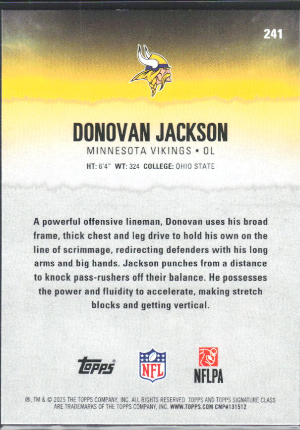 Donovan Jackson 2025 Signature Class RC #241 – baksida