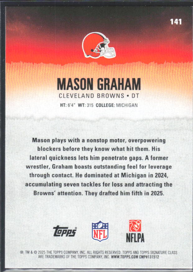 Mason Graham 2025 Signature Class RC #141 – baksida