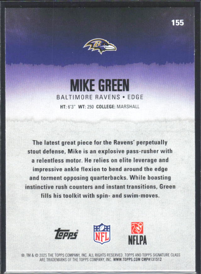 Mike Green 2025 Signature Class RC #155 – baksida