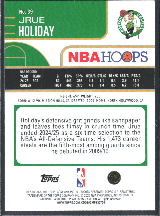 Jrue Holiday 2025-26 NBA Hoops #39 – baksida