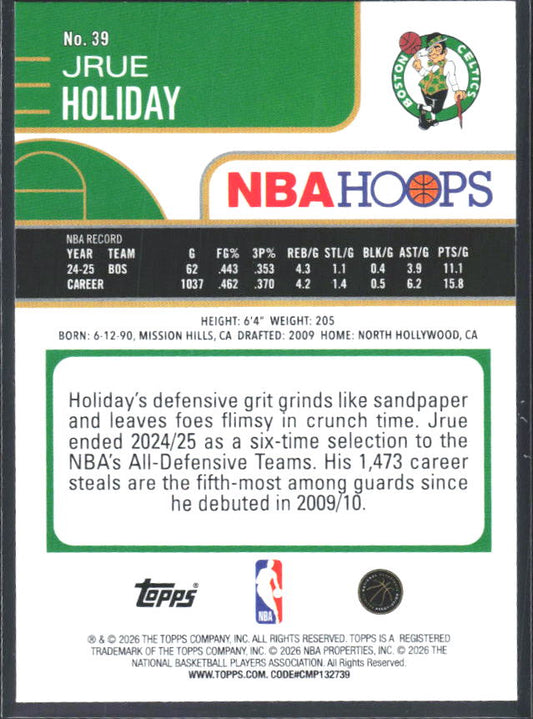 Jrue Holiday 2025-26 NBA Hoops #39 – baksida