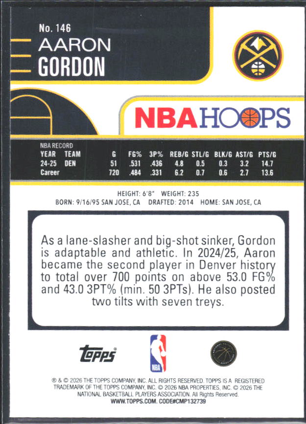 Aaron Gordon 2025-26 NBA Hoops #146 – baksida