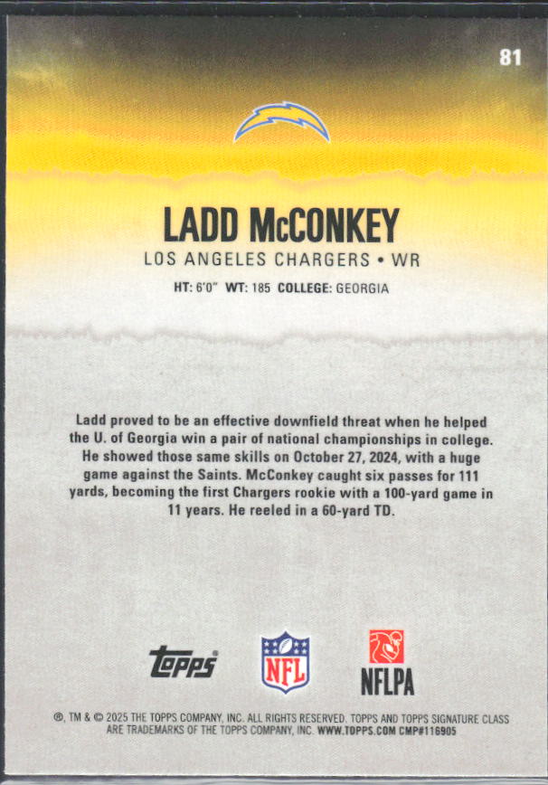 Ladd McConkey 2025 Signature Class #81 – baksida